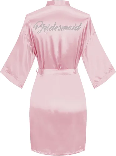 Miniatura 54 de Bata de boda para mujer, para novia, dama de honor, corta, de satén, kimono, batas de seda para prepararse, fiesta nupcial