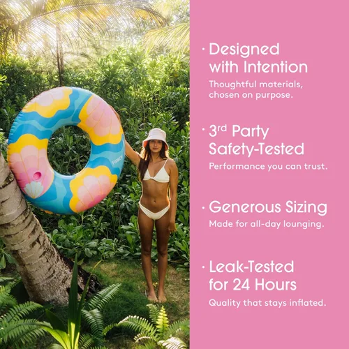 Miniatura 4 de FUNBOY Flotador tubular inflable tamaño gigante con diseño de conchas de sirena, estilo dona, flotador de piscina de lujo para fiestas de verano