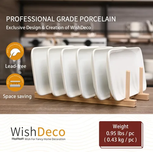 Miniatura 4 de WishDeco Juego de 6 platos rectangulares pequeños, platos blancos de 9 pulgadas, platos de cerámica para sushi, platos de servir para aperitivos
