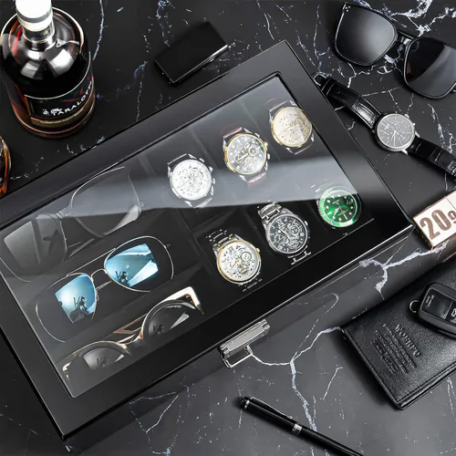 Miniatura 4 de ProCase Lacquered Finish Wooden Men's Jewelry Box Bundle with 18 Slots Sunglasses Organizer