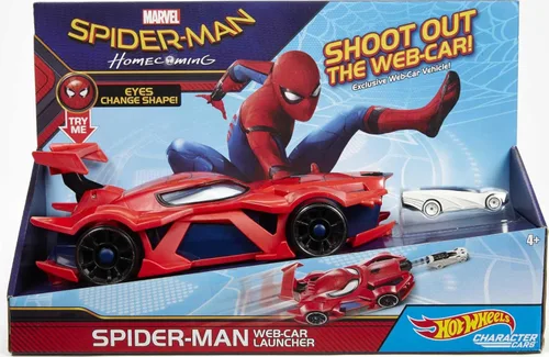 Miniatura 6 de Hot Wheels Marvel Spider-Man Lanzador de coche web con ojos activados por movimiento y coche de juguete de personaje a escala 1:64