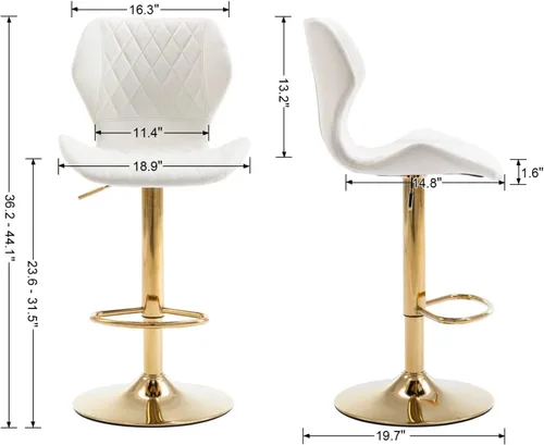 Miniatura 6 de Juego de 4 taburetes de bar color beige, sillas giratorias de altura de mostrador con respaldo de terciopelo, taburetes de isla de cocina para bar