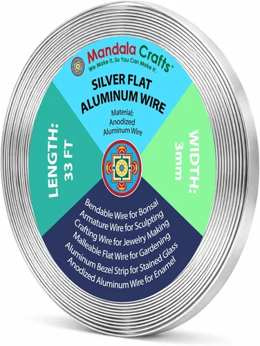 Miniatura 21 de Mandala Crafts Alambre de aluminio anodizado plano de 0.118 in para fabricación de joyas, alambre de bisel negro flexible de color de 33 pies