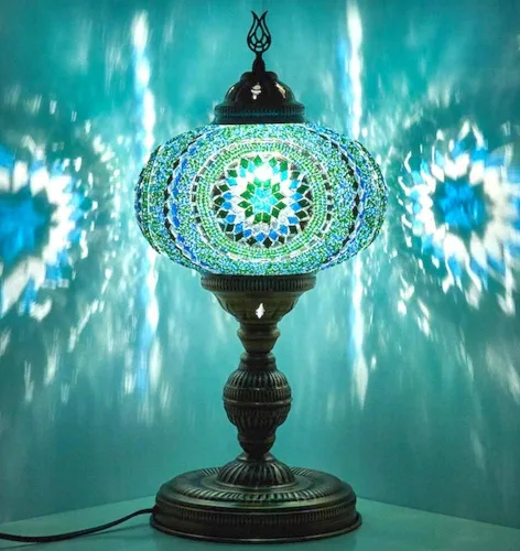 Miniatura 9 de DEMMEX Lámpara de mesa de mosaico marroquí turco XXL con globo de tamaño más grande de 10 pulgadas, pantalla de lámpara bohemia de mesita de noche