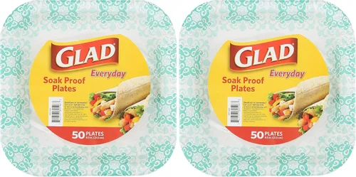 Miniatura 17 de Glad Platos cuadrados de papel desechables, patrón victoriano verde, fuertes, resistentes, a prueba de remojo y aptos para microondas para cena