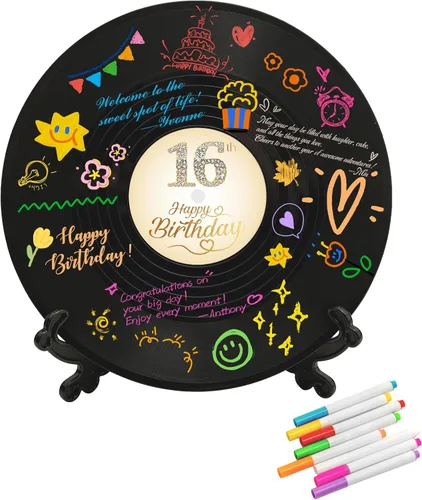 Miniatura 10 de Disco de vinilo Decoraciones de feliz cumpleaños Libro de invitados alternativos, decoración de feliz cumpleaños, suministros de fiesta, regalos