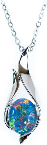Collar de ópalo auténtico, ópalo de fuego, triplete australiano o ópalo macizo de 0.433 x 0.315in, joyería chapada en oro para mujer, Plata
