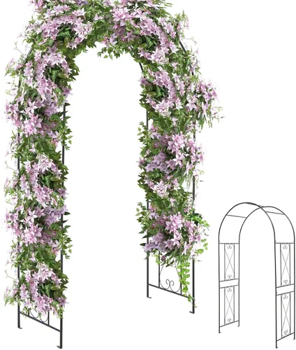 Giantex Árboles de jardín enrejados, arco de jardín de metal de 7.2 pies para plantas trepadoras, rosas, arco de boda con estacas, pérgola de