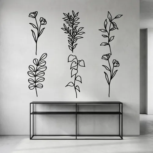 Moxweyeni 6 piezas de arte de pared de metal minimalista decoración de línea floral botánica hoja arte de metal arte moderno natural línea floral