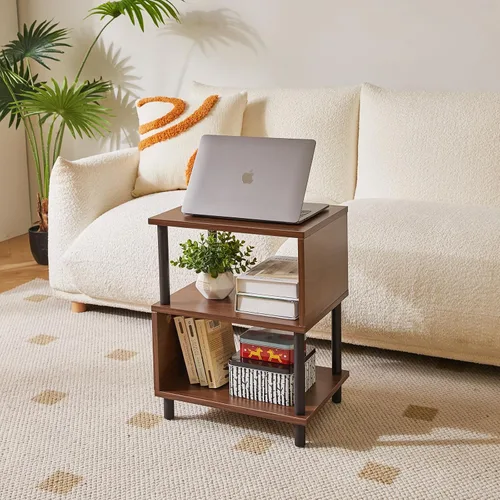 Miniatura 2 de Aibiju Mesita de Noche Minimalista Ligera - Nogal Mesa Auxiliar Pequeña con Almacenamiento Abierto, Mesa Auxiliar Pequeña para Dormitorio, Nogal