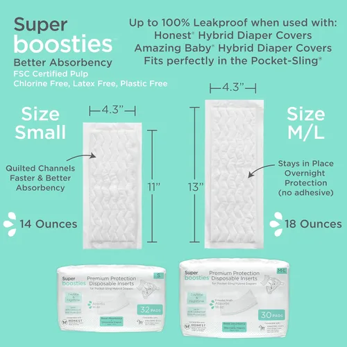 Miniatura 6 de Honest Hybrid - Funda para pañales de tela + insertos desechables Super Boosties de 96 unidades + insertos reutilizables, tamaño pequeño