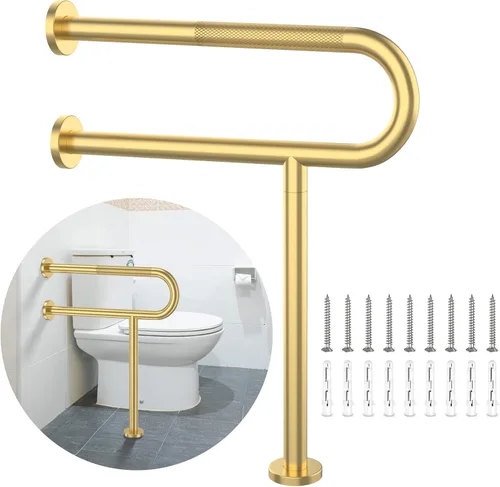 Miniatura 16 de Riel de Soporte para Inodoro de 23.4 x 28 Pulgadas, Munzong Barra de Agarre Cromada Antideslizante para Personas con Discapacidad para Baño, Cromo