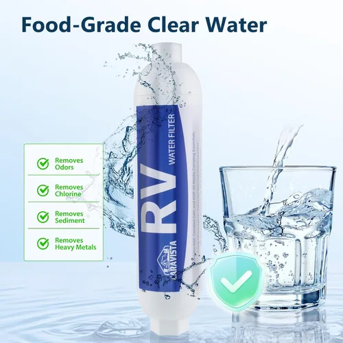 Miniatura 5 de Filtro de agua para RV - Filtro de agua en línea con protector de manguera flexible - Certificado NSF y ANSI 42 - Esenciales de camping para reducir