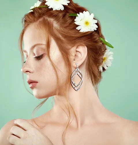 Miniatura 3 de Florideco - Juego de 4 pares de pendientes de clip para mujer, diseño de hoja larga, diseño de hoja hueca