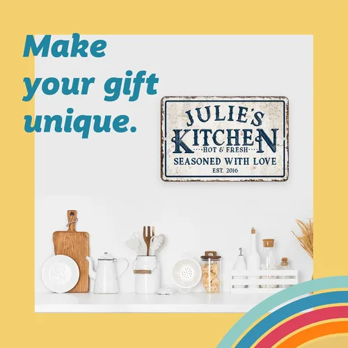Miniatura 2 de Letrero de metal personalizado con aspecto envejecido vintage para cocina con amor (8 x 12 pulgadas)
