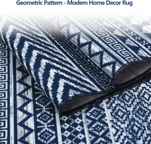 Miniatura 6 de Zacoo Alfombra bohemia para pasillo de 2 x 6 pies, alfombra geométrica de pelo bajo, antideslizante, resistente a las manchas, para cocina, marino