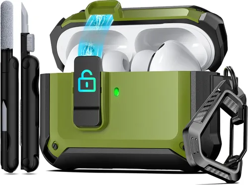 Miniatura 50 de RFUNGUANGO Funda protectora para AirPods Pro de 2ª generación con kit de limpieza, funda rígida militar con cerradura para funda de carga de AirPod