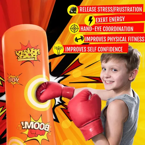 Miniatura 5 de Novelty Place Saco de boxeo inflable para niños – 4 pies de alto – Juguete de golpear y rebotar de nuevo para niños y niñas, fitness y alivio
