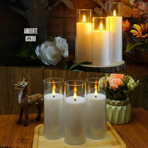 Miniatura 5 de kakoya Velas Parpadeantes sin Llama que Funcionan con Baterías con Control Remoto y Temporizador de 2/4/6/8 H Velas LED de Pilar Acrílicas Paquete