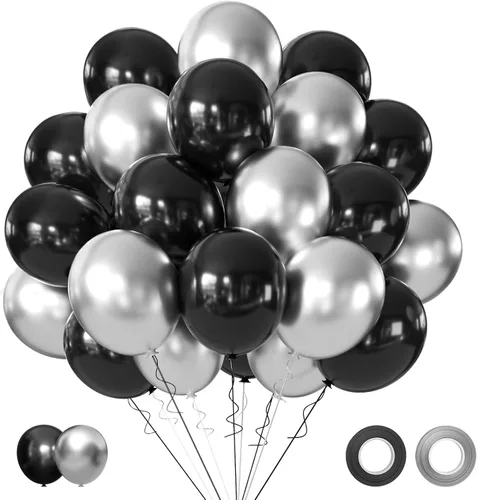 Miniatura 9 de Globos negros y dorados, 50 globos de confeti negro y dorado de 12 pulgadas, decoraciones de fiesta para cumpleaños, graduación, Año Nuevo, boda