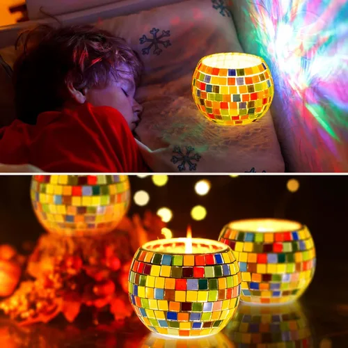 Miniatura 6 de Kit de portavelas de mosaico de vidrio, kits de mosaico de bricolaje para adultos y manualidades para niñas de 8 a 12 años, artes y manualidades
