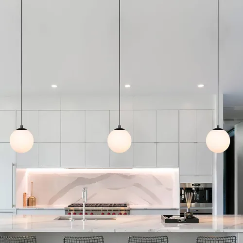 Miniatura 3 de XiNBEi Lighting Iluminación colgante 1 luz globo lámpara colgante, moderna lámpara de techo ajustable para cocina, acabado negro mate XB-P1211-MBK
