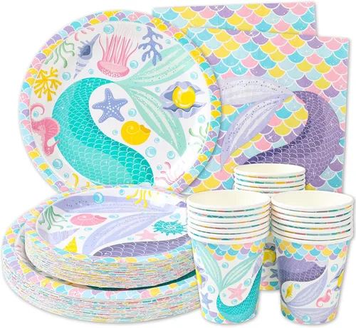 Miniatura 7 de Suministros de fiesta de leche y galletas - Sirve 24. Cenas, platos de postre, tazas, servilletas. Decoraciones de cumpleaños de galletas