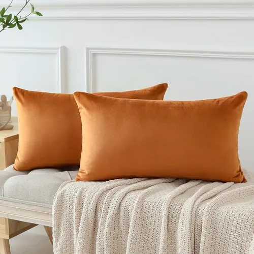 Miniatura 8 de OTOSTAR - Juego de 2 fundas de almohada de terciopelo suaves y decorativas de estampado liso, fundas de cojín lumbar de 16 x 24 pulgadas, fundas