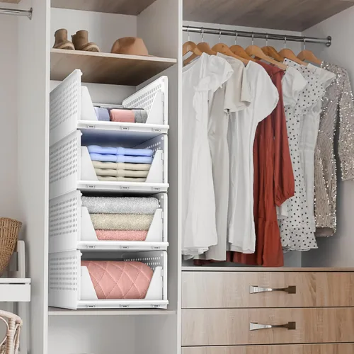 Miniatura 3 de Sorbus Paquete de 4 organizadores de estantes medianos con diseño frontal abierto debajo del estante para armario, baño, cocina, garaje, cestas