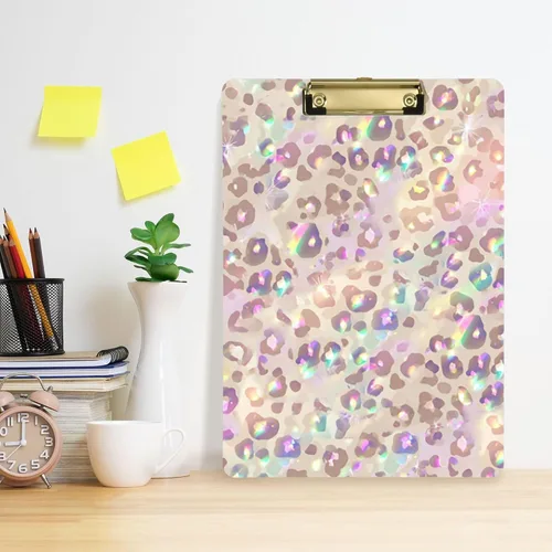 Miniatura 5 de Portapapeles de plástico con estampado de leopardo arcoíris, diseño de moda, tamaño carta, para estudiantes, niños, mujeres y hombres, tablero de A
