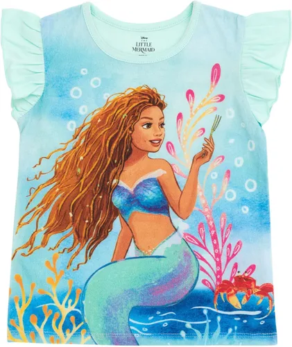 Miniatura 3 de Disney Minnie Mouse Lilo & Stitch Little Mermaid Ariel - Conjunto de camiseta floral y pantalones cortos de rizo francés, para bebés y niños grandes