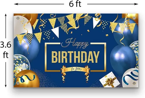 Miniatura 2 de Cartel de decoración de feliz cumpleaños, globos grandes azul marino y dorado, póster temático para niños, hombres y mujeres, cartel de celebración