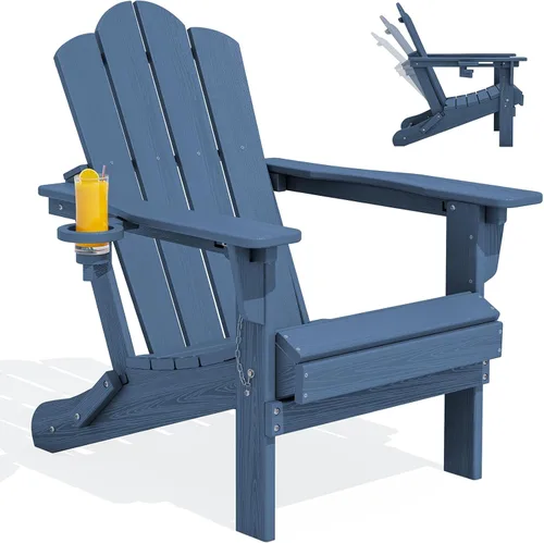 Miniatura 18 de Silla plegable ajustable KINGYES Adirondack, sillas reclinables Adirondack de 3 posiciones con portavasos, Adirondack de HDPE resistente a