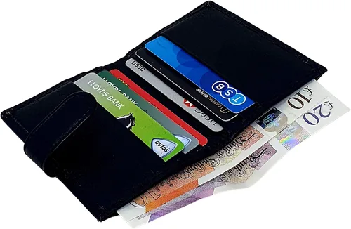 Miniatura 4 de RAS WALLETS Billetera de cuero para tarjetas de crédito para hombre, 20 bolsillos de plástico transparente, color negro con compartimento