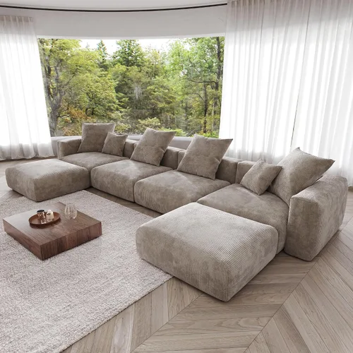 Miniatura 24 de JACH Sofás Seccionales de Pana para Sala de Estar, Sofá Seccional Modular con Otomanas Chaise, Fundas de Cojines Removibles, Sofá Cama Moderno