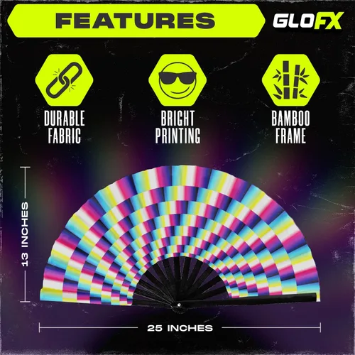 Miniatura 4 de GloFX Ventilador Plegable - Trippy - Ventilador de Mano Plegable Grande Rave Clack para Hombres/Mujeres - para EDM, Festival de Música, Club
