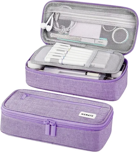 Miniatura 9 de WEMATE Estuche para lápices, organizador grande de almacenamiento para papelería, esencial para el regreso a la escuela, imprescindible para el Rosa