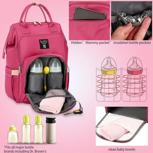 Miniatura 2 de Pomelo Best Mochila para pañales elegante impermeable multifuncional bolsa de bebé grande con cambiador y correas para cochecito, Verde beige