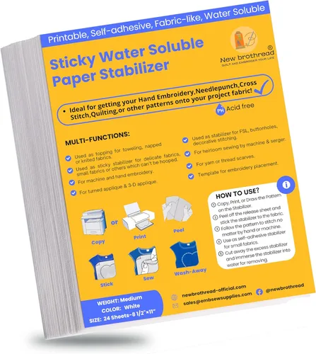 Miniatura 8 de New brothread Estabilizador de papel imprimible soluble en agua, adhesivo de 8.5 x 11 pulgadas, peso medio, permitido para patrones de impresión