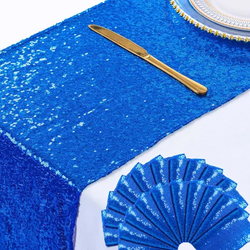 Miniatura 42 de ShinyBeauty Camino de mesa de lentejuelas de 12 x 108 pulgadas, color azul bebé, camino de mesa de lentejuelas con purpurina para fiestas, cubierta