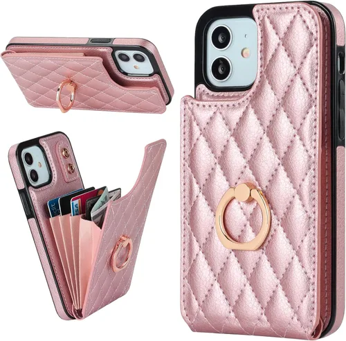 Miniatura 10 de Folosu Funda compatible con iPhone 12 iPhone 12 Pro con soporte para tarjetas, rotación de 360°, soporte de anillo de dedo con función atril, Blanco