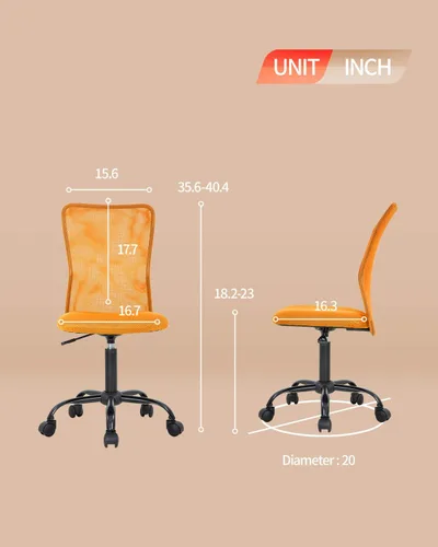 Miniatura 8 de HHS Silla de oficina en casa con malla sin brazos, ergonómica, ajustable, respaldo medio para mujer, pequeño, moderno, giratorio, con ruedas, hogar