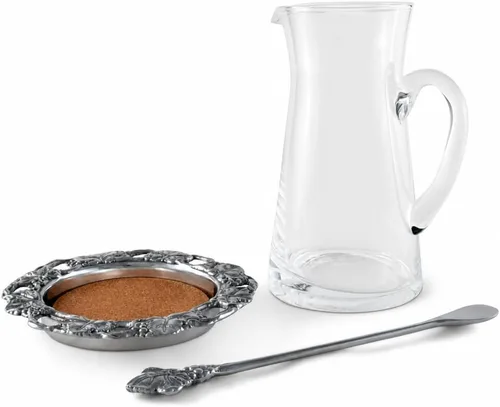 Arthur Court Designs - Jarra de vidrio de 3 piezas con posavasos y agitador, jarra de agua para agua fría, té helado, bebida de jugo de limonada de