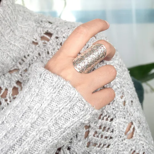 Miniatura 4 de Boho-Magic Anillo de plata de ley para mujer, banda ancha grande, dedo completo