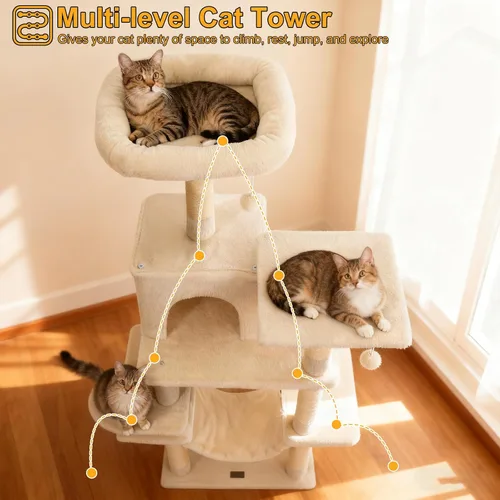 Miniatura 2 de DORTALA Árbol para gatos de interior, torre para gatos de 58 pulgadas de alto con percha superior, condominio, hamaca, postes rascadores de sisal, 3