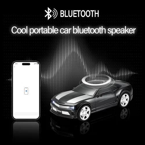 Miniatura 2 de WSTER Altavoz Bluetooth modelo de coche deportivo con sonido estéreo, emparejamiento TWS, luces LED de fiesta, reproducción USB/TF, ruedas móviles
