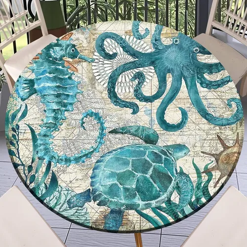 Miniatura 9 de Round Fitted Tablecloth with Elastic Outdoor Table Cover Round Elastic Tablecloths for Tables Waterproof Wipeable Table Cloths for