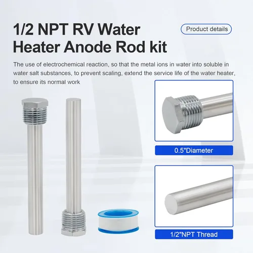 Miniatura 4 de Varilla de ánodo para calentador de agua para autocaravana, 1/2 NPT de 1/2 pulgada, para calentador de agua de caravana, Atwood Dometic 11553, se