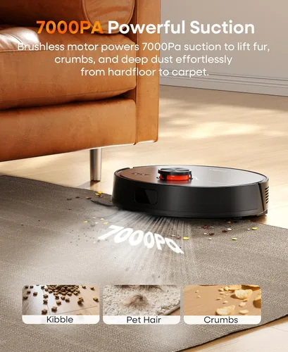 Miniatura 2 de Robot aspirador y trapeador con estación de autovaciado, succión de 7000 Pa para pelo de mascotas en alfombras, navegación LiDAR crea zonas