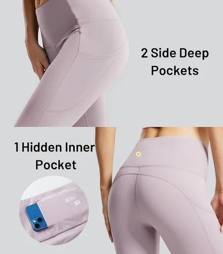 Miniatura 3 de MIER Pantalones de yoga de cintura alta para mujer, con bolsillos, control de abdomen, para correr, atléticos, de compresión, longitud completa